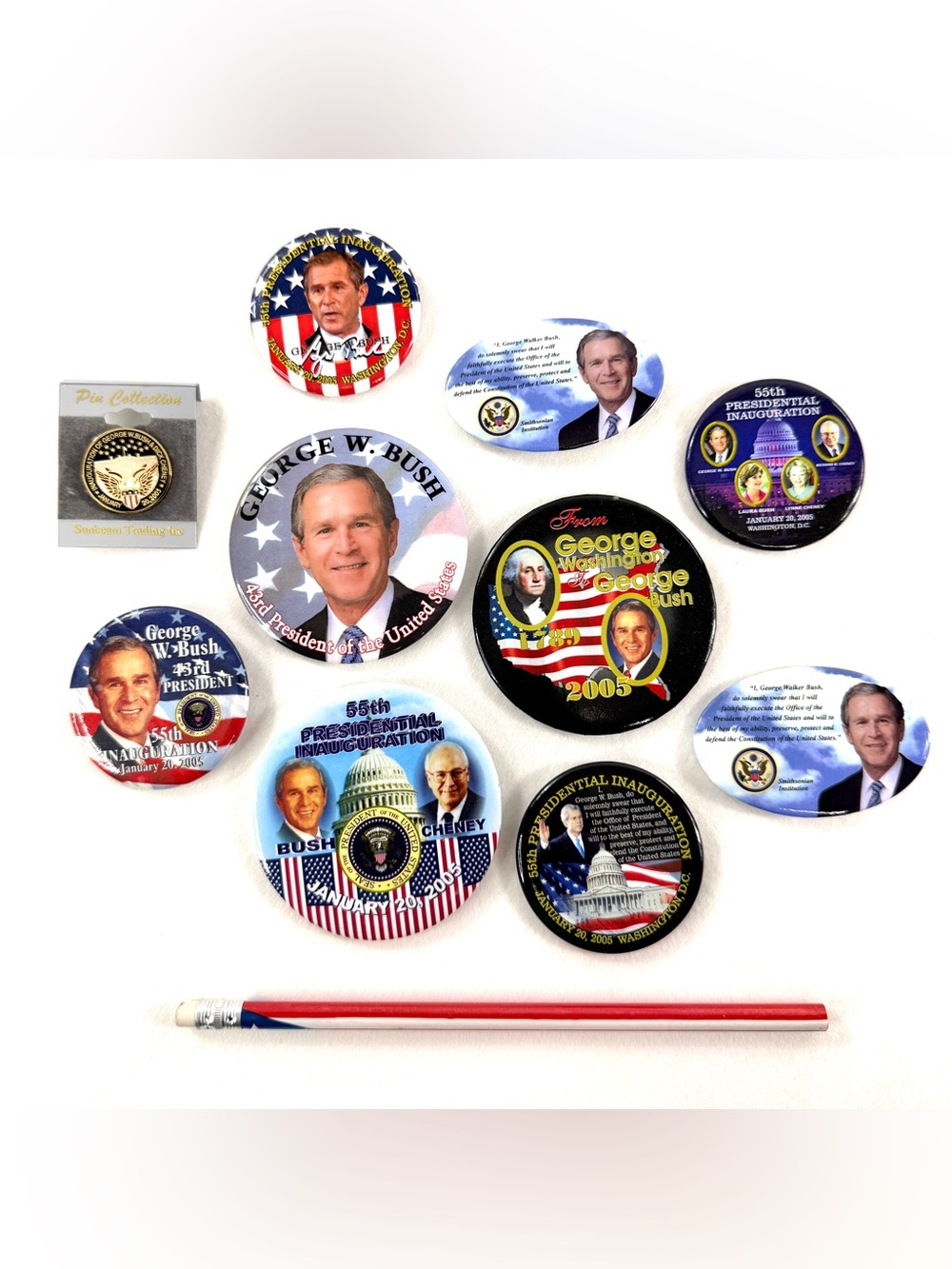 George W Bush 2005 Lot of 11 Inaugural Pins Home of Charters of Freedom Coin